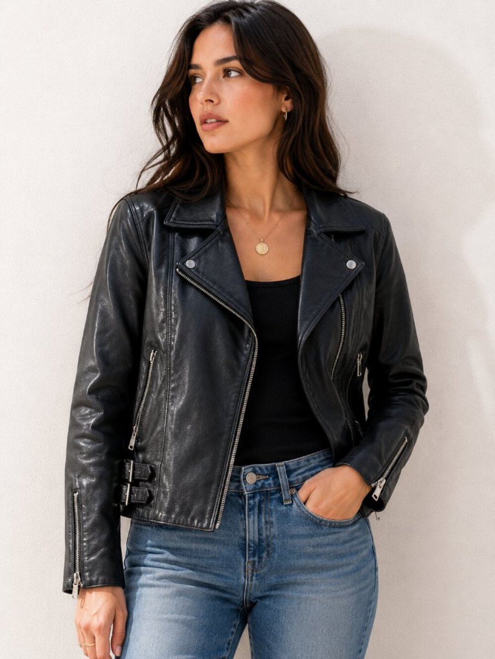 Danier Black Genuine Leather Moto Jacket Women Petite 4 6 Biker Canada
